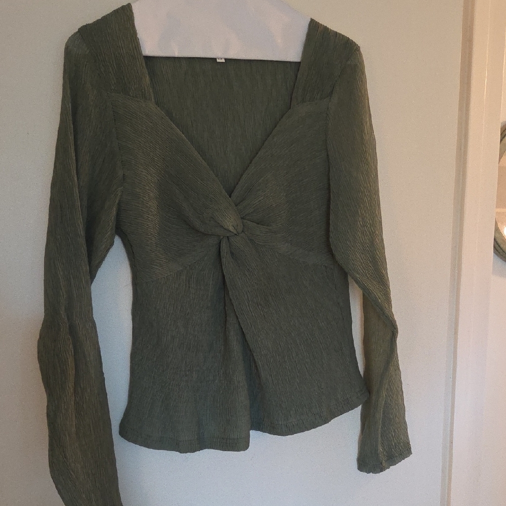 Elegant Olive Green Women's Knot-Front Blouse